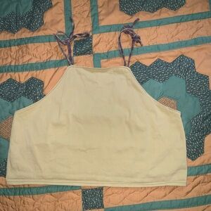 handmade tank top tie straps yellow olive plaid‎